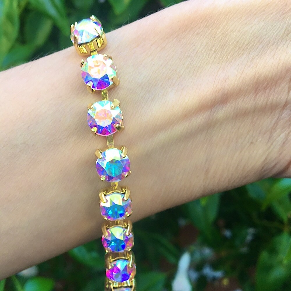 Aurora Borealis + Gold Crystal Tennis Bracelet - Picture 15 of 16